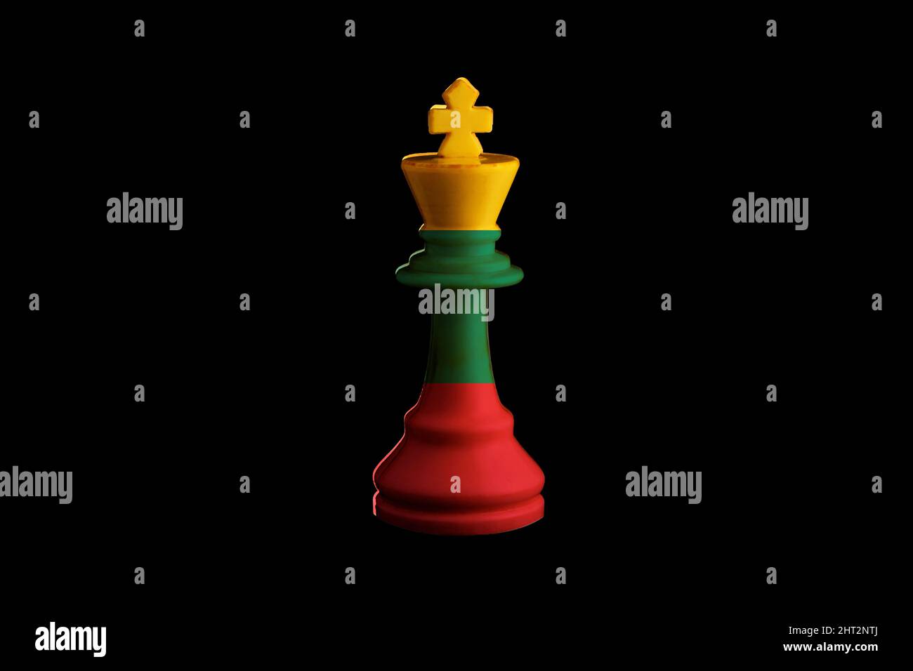 La bandiera della Lituania dipinge sul re degli scacchi. 3D illustrazione. Foto Stock