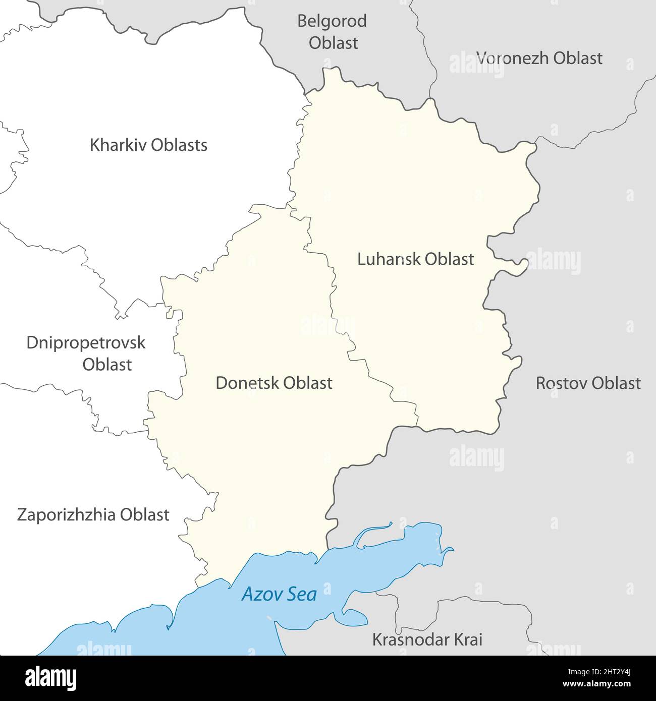 Donetsk e Lugansk regioni all'interno della mappa Ucraina. Disputa tra Ucraina e Russia Illustrazione Vettoriale