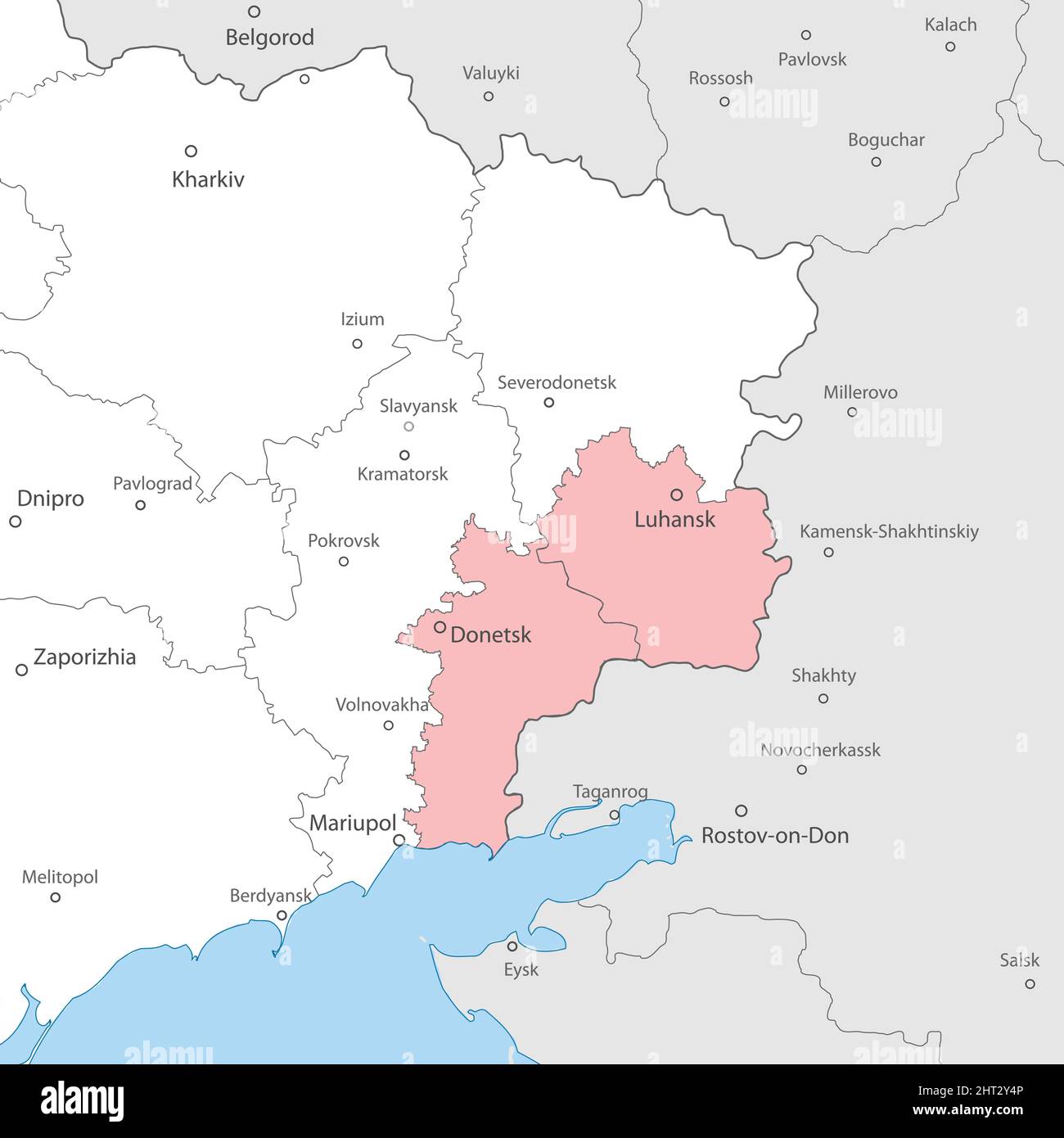 Donetsk e Lugansk regioni all'interno della mappa Ucraina. Disputa tra Ucraina e Russia Illustrazione Vettoriale