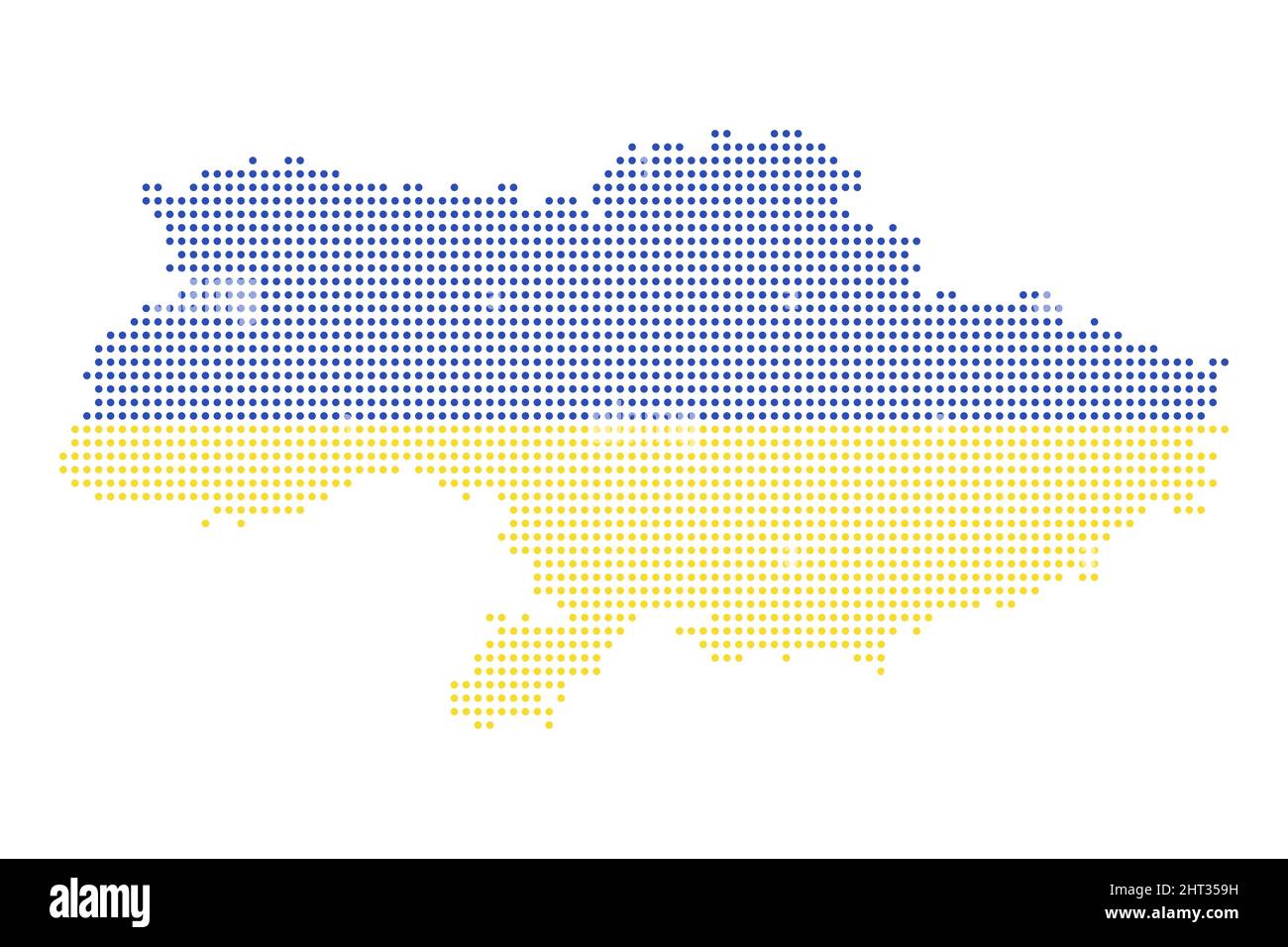 Mappa Ucraina a punti colorata in Bandiera Nazionale isolata su bianco. Illustrazioni vettoriali Illustrazione Vettoriale
