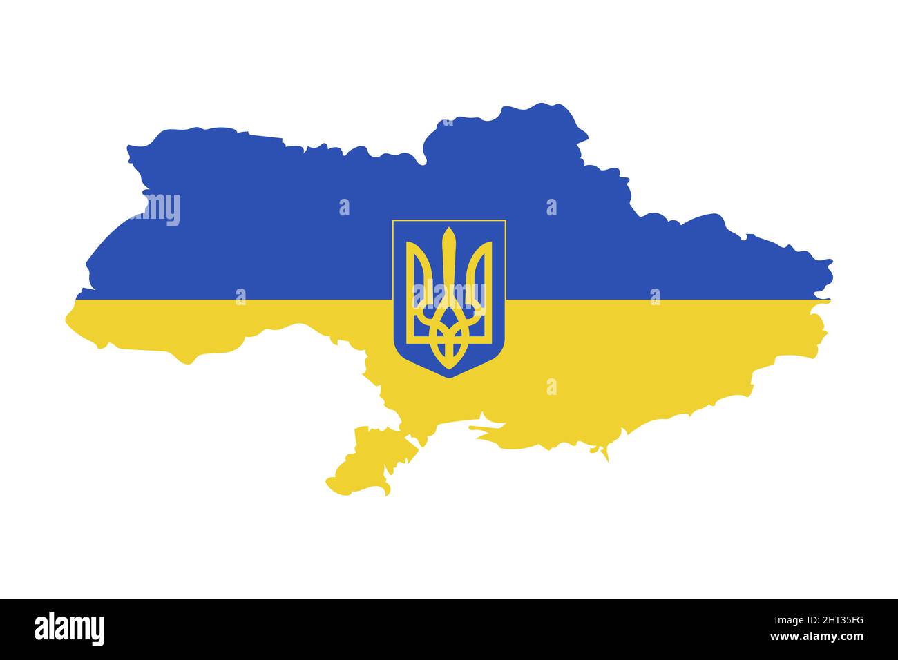 Mappa Ucraina con stemma colorato in Bandiera Nazionale isolato su bianco. Illustrazioni vettoriali Illustrazione Vettoriale