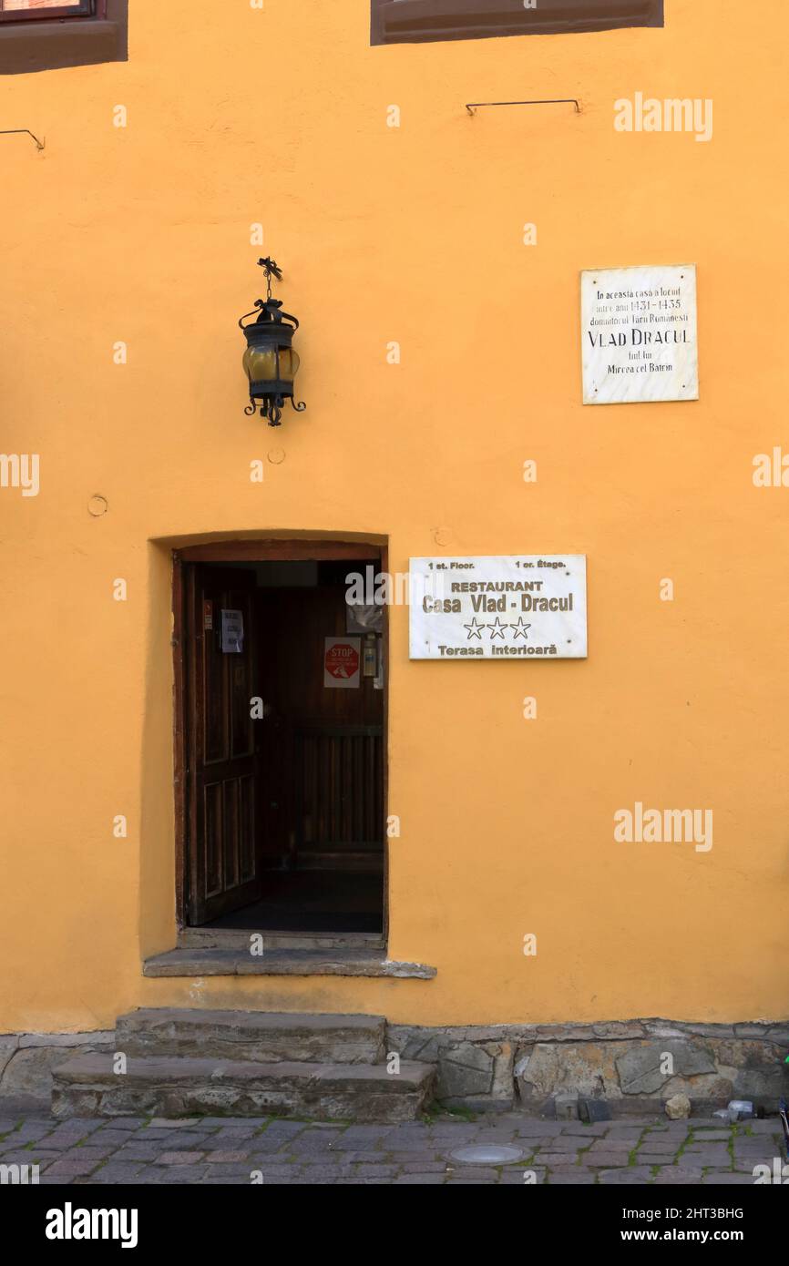 6 2021 settembre - Sighisoara, Schäßburg, Romania: La Casa di Vlad Dracul in Transilvania Foto Stock