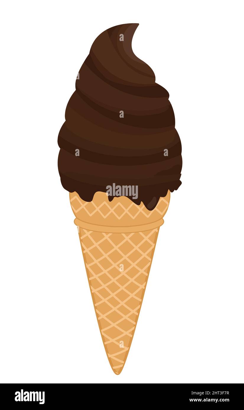 Cono gelato al cioccolato su sfondo bianco, illustrazione vettoriale Illustrazione Vettoriale