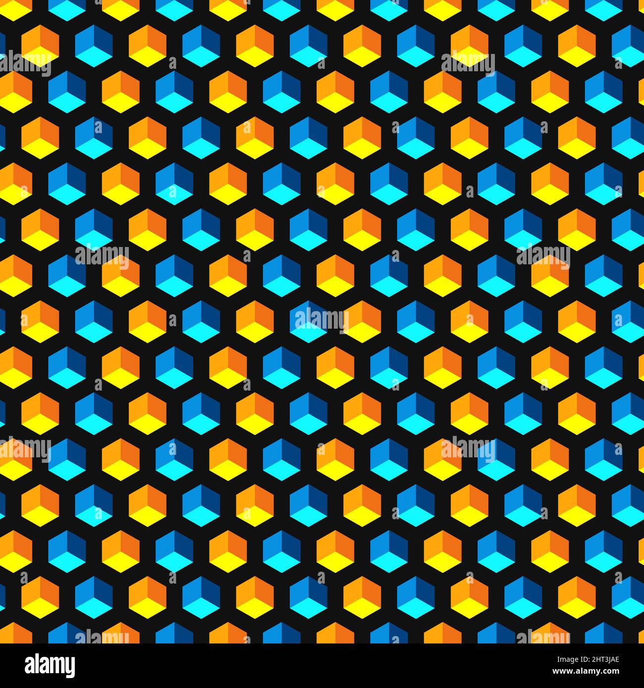 Modello senza cuciture con esagoni e cubetti. Sfondo astratto a colori vettoriali. Illustrazione Vettoriale