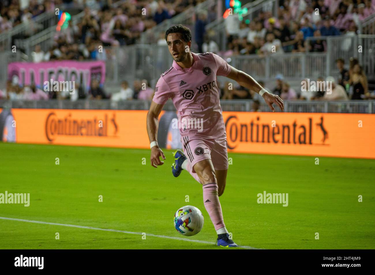 Fort Lauderdale, Florida, Stati Uniti. 26th febbraio 2022. 9 Leonardo Campana FW Inter Miami CF durante la partita di calcio tra Inter Miami CF e Chicago Fire FC, stagione MLS 2022 al DRV Pink Stadium. Credit: Yaroslav Sabitov/YES Market Media/Alamy Live News Foto Stock