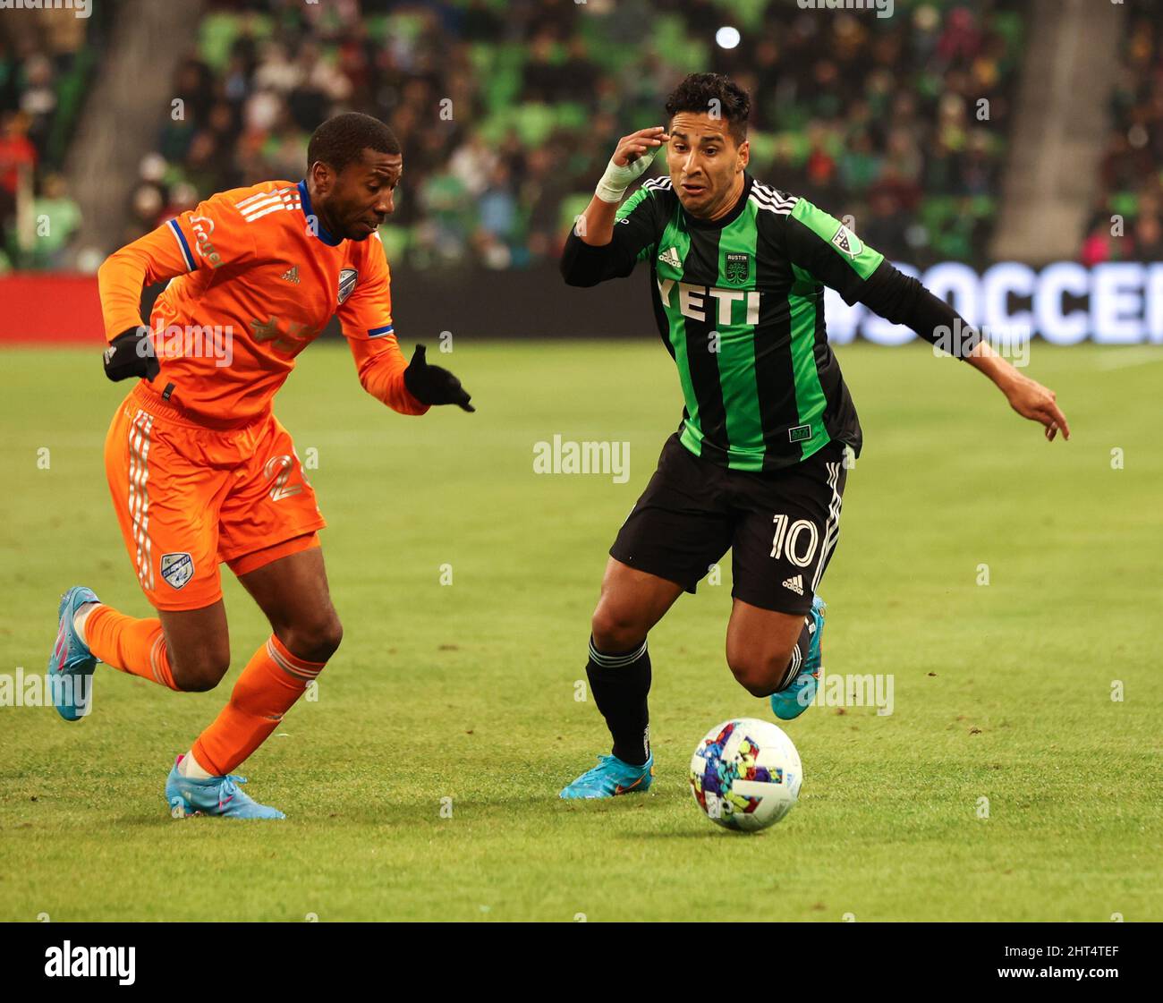 Austin, Texas, Stati Uniti. 26 febbraio 2022: Il centrocampista di Austin FC Cecilio Dominguez (10) muove la palla durante una partita di calcio della Major League il 26 febbraio 2022 ad Austin, Texas. (Credit Image: © Scott Coleman/ZUMA Press Wire) Credit: ZUMA Press, Inc./Alamy Live News Foto Stock