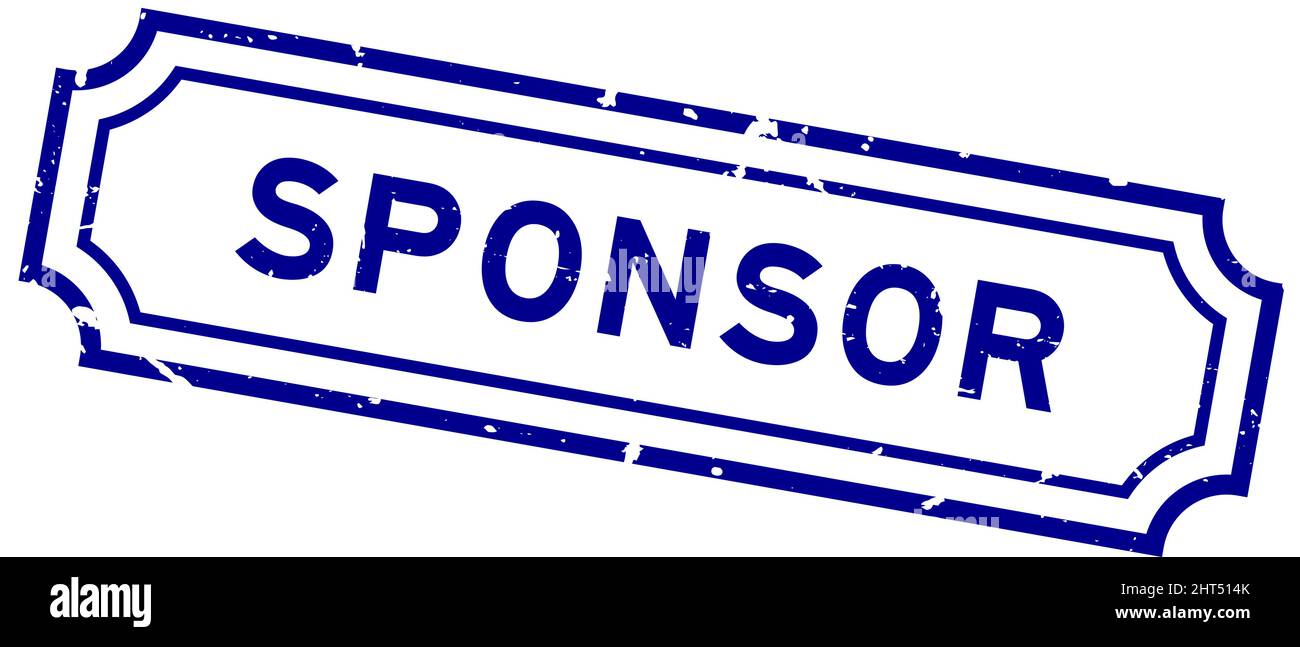 Grunge blu sponsor parola gomma sigillo timbro su sfondo bianco Illustrazione Vettoriale