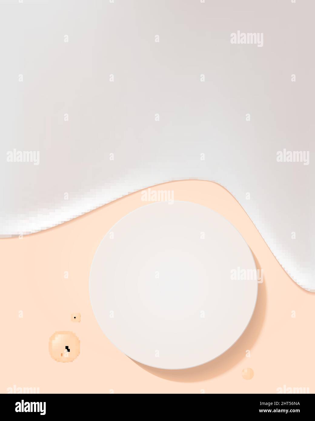 Gocce d'acqua e crema bianca scorrevole su sfondo beige. Illustrazione Vettoriale