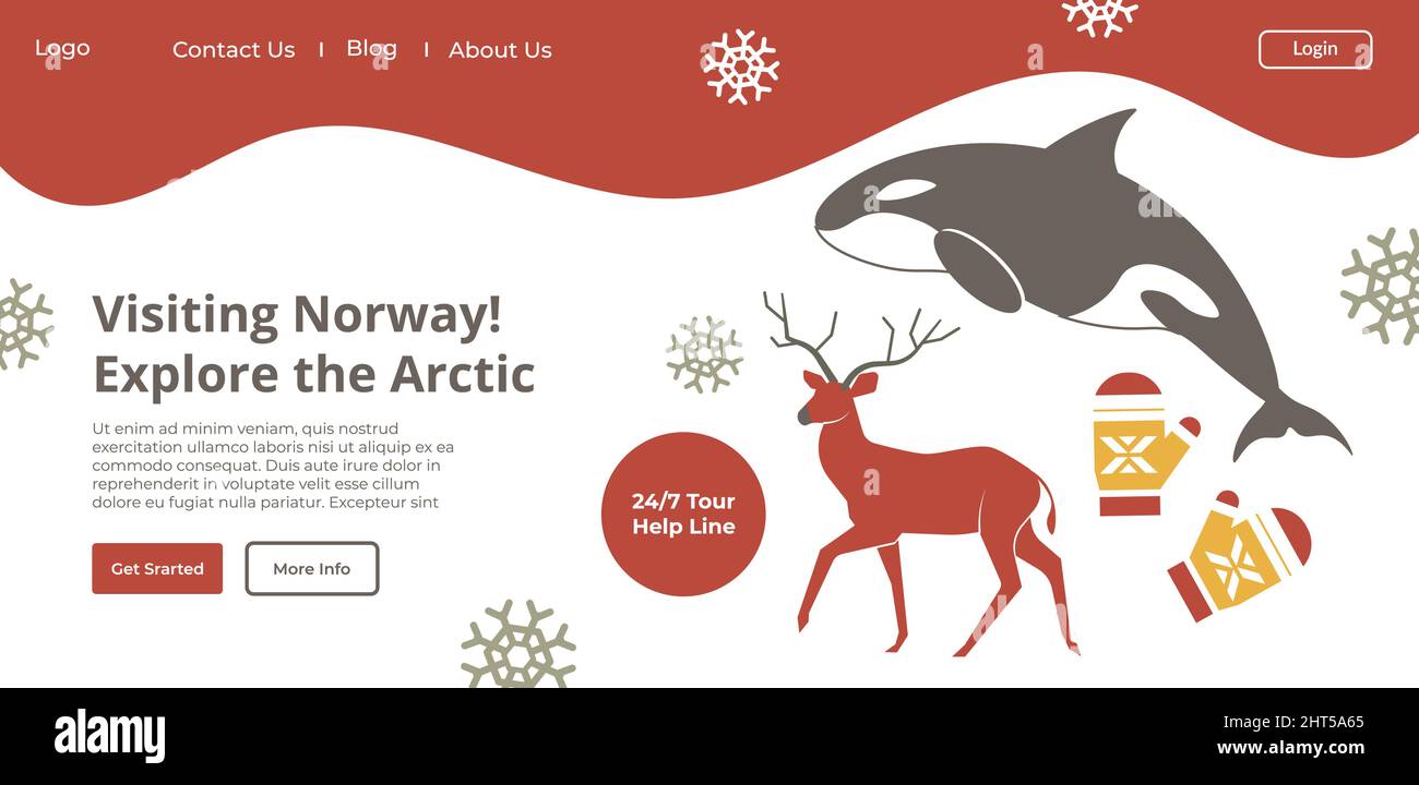 Visitare la Norvegia, esplorare Artic, sito web per i viaggi Illustrazione Vettoriale