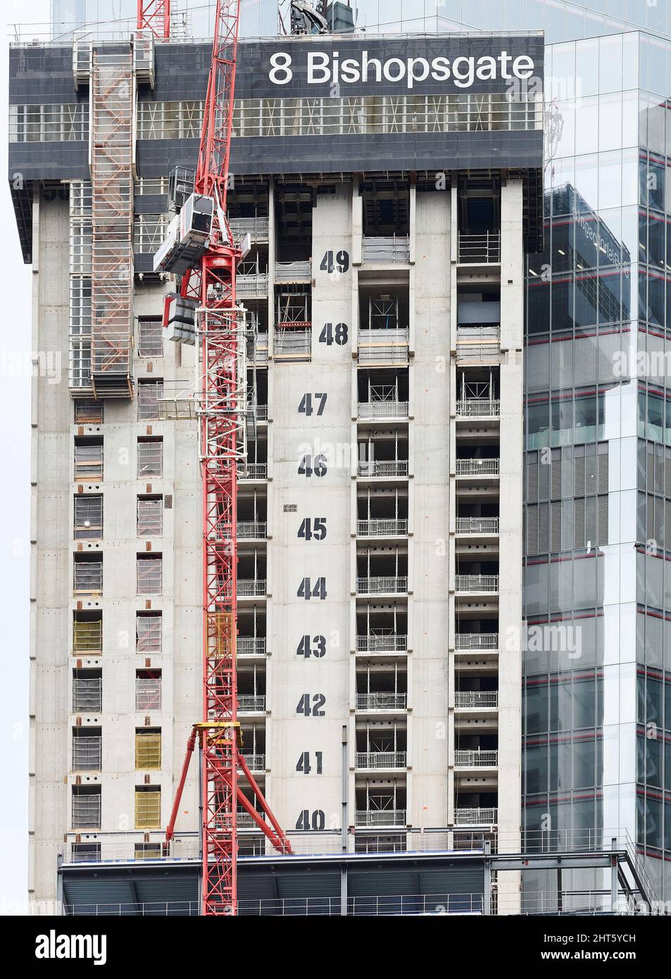 8 Bishopsgate, City of London, Inghilterra, un grattacielo in costruzione, febbraio 2022. Foto Stock