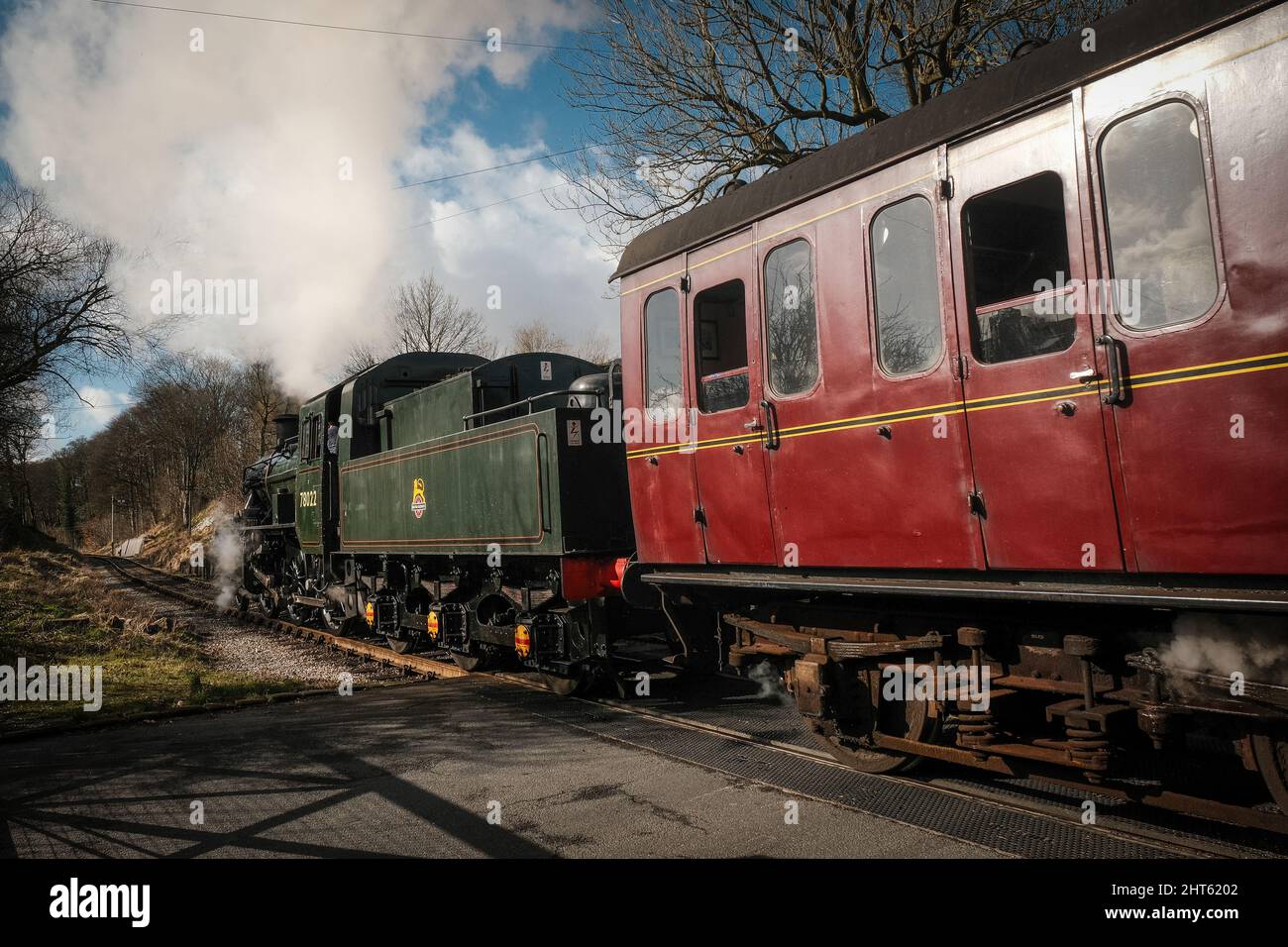 Stazione di Oakworth sulla ferrovia di Keighley & Worth Valley nel West Yorkshire Foto Stock