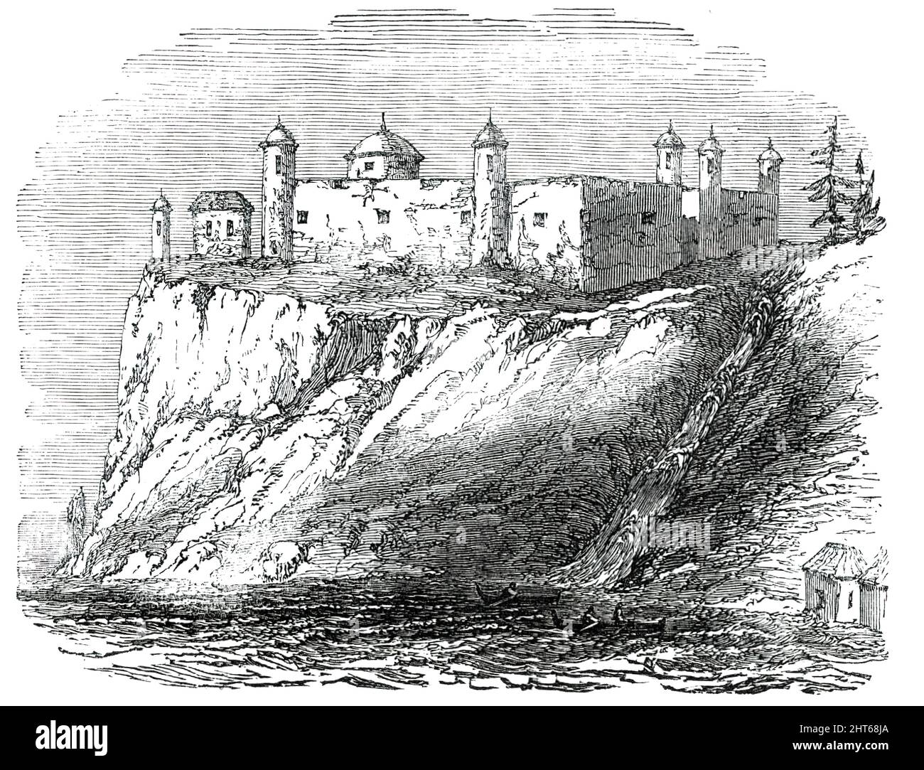 Chagres - il Forte, [Istmo di Panama], 1850. Vista di '...l'antica fortificazione spagnola a Chagres, situato alla foce del fiume di quel nome. E 'stato costruito nel 17th secolo, quando l'attuale Repubblica di Nuova Granada era sotto il dominio della Spagna... posso corroborare... che l'oro si trova vicino a Panama [Città]...molto oro è stato trovato sul lato Atlantico dell'Istmo. È raccolto dagli indiani dal Riobro, un piccolo torrente di circa sessanta miglia N.W. di Chagres... ho visto esemplari fini e puri come tutti quelli che sono arrivati dalla California; e sono convinto che lungo tutto il ch Foto Stock