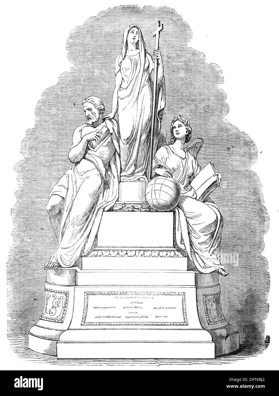 Piatto presentato al Rev. Dr. Tait, in ritardo di Rugby School, 1850. Il Memoriale degli studiosi, una testimonianza di affetto e stima, fu presentato al Rev. Dr. Tait, Capo Maestro della Scuola di Rugby, in occasione della sua nomina al Decanato di Carlisle. Le tre figure rappresentano: "Fede, sostenuta da Filosofia e Storia". E 'stato progettato e modellato 'da MR. Alfred Brown, sotto l'ispezione di MR. E. H. Bailey, R.A.; e eseguito in argento da Messe Hunt e Roskell...la composizione è molto di successo: Il pannello del plinto porta la seguente iscrizione:-" Viro admodum R. Foto Stock