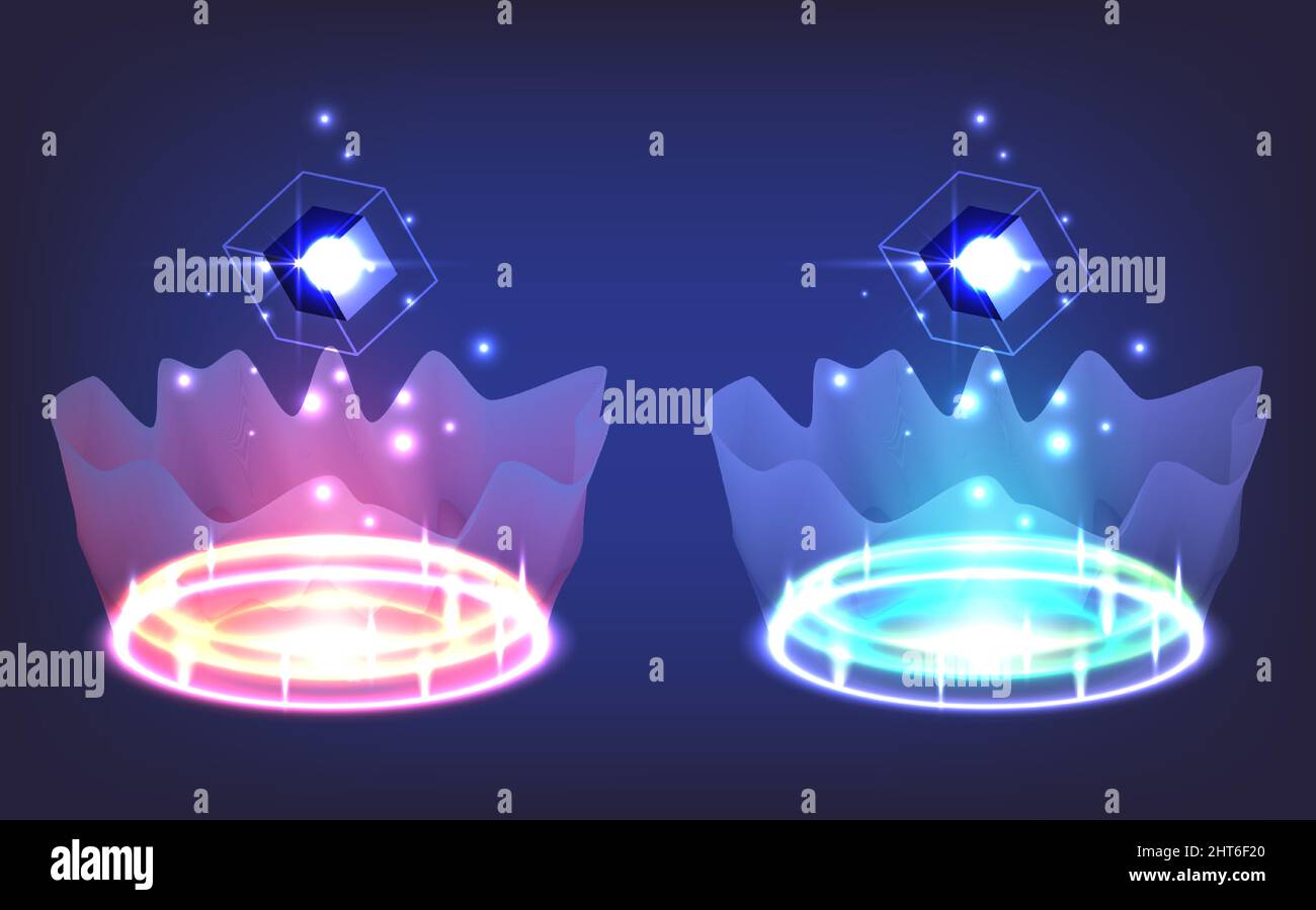 Collezione digitale high-tech sci-fi in brillante HUD. Portale di ologramma della scienza futuristica. Porta di ordito magico in fantasia di gioco. Tecnologia astratta. Circl Illustrazione Vettoriale