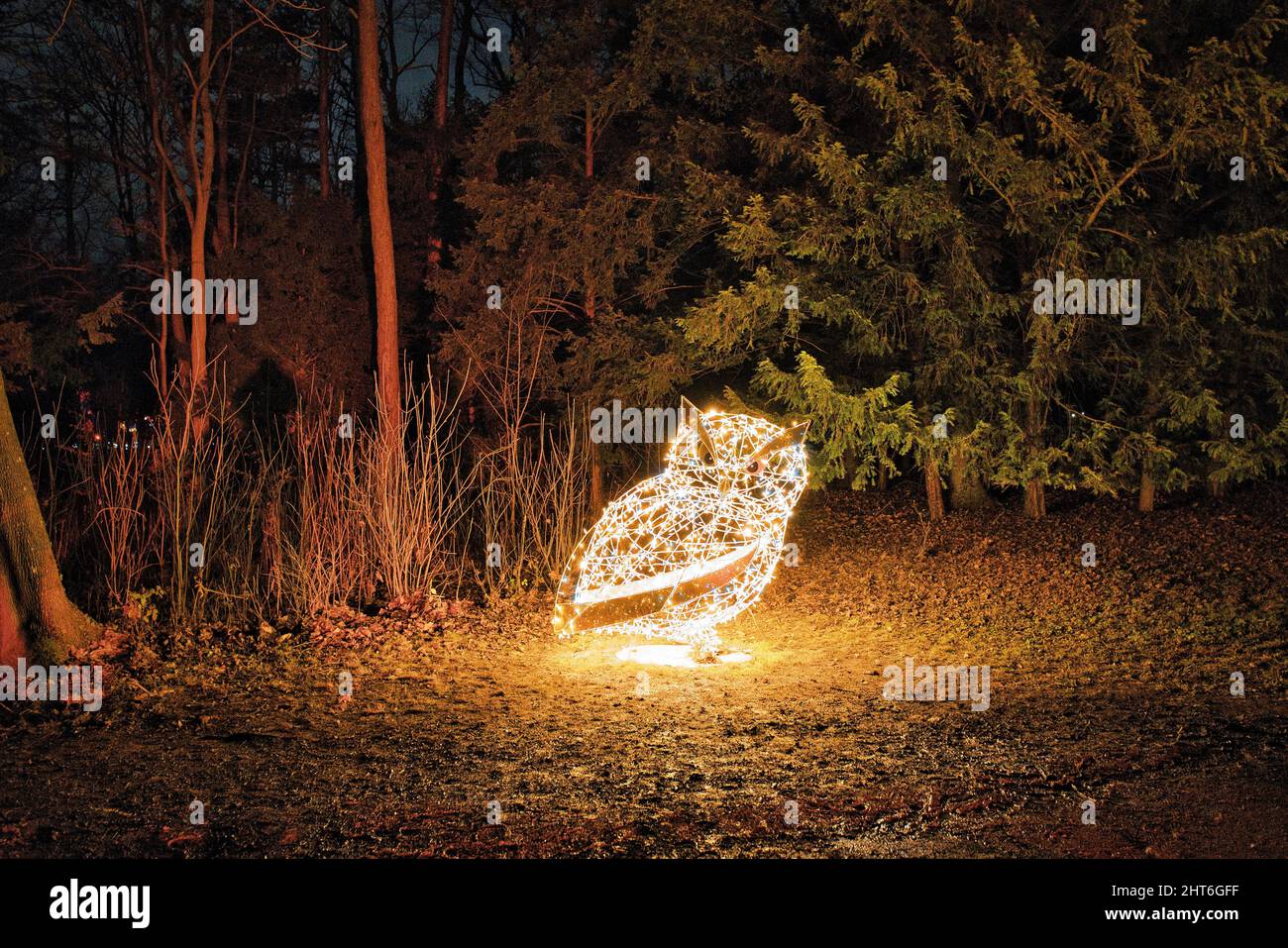 Bella figura magica notte animale con molte luci a LED che illuminano nel giardino all'aperto Foto Stock