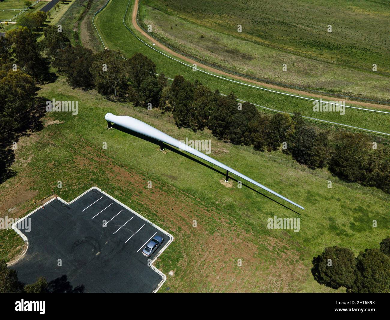 Vista aerea del display della turbina eolica, situato a Glen Innes, NSW, 2370, Australia Foto Stock