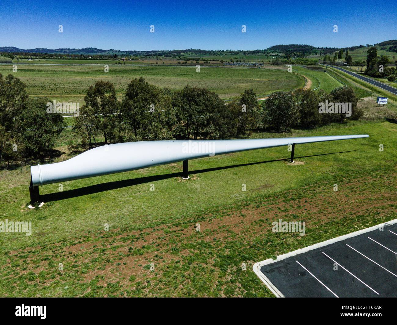 Vista aerea del display della turbina eolica, situato a Glen Innes, NSW, 2370, Australia Foto Stock