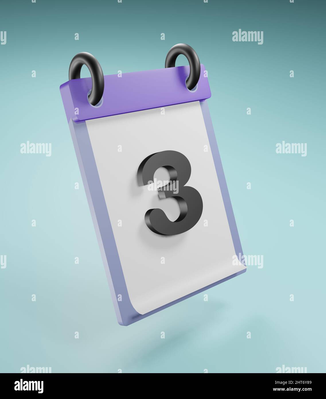 3D rendering di una semplice icona del calendario con il numero 3, isolato in verde Foto Stock