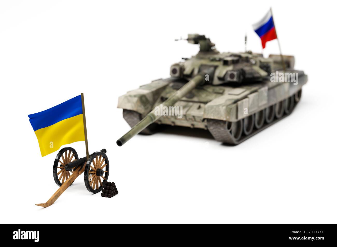 Bandiere di Russia e Ucraina. Concetto di conflitto di guerra. 3D Illustrazione Foto Stock
