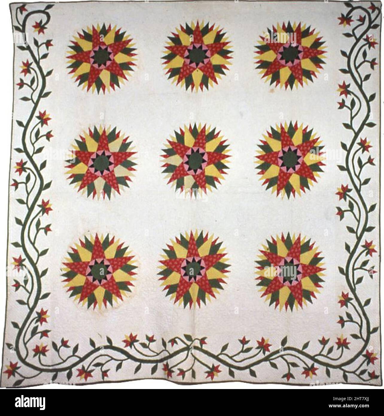 Copriletto (Slashed Star o Rose Window Quilt), Stati Uniti, c.. 1840. Foto Stock