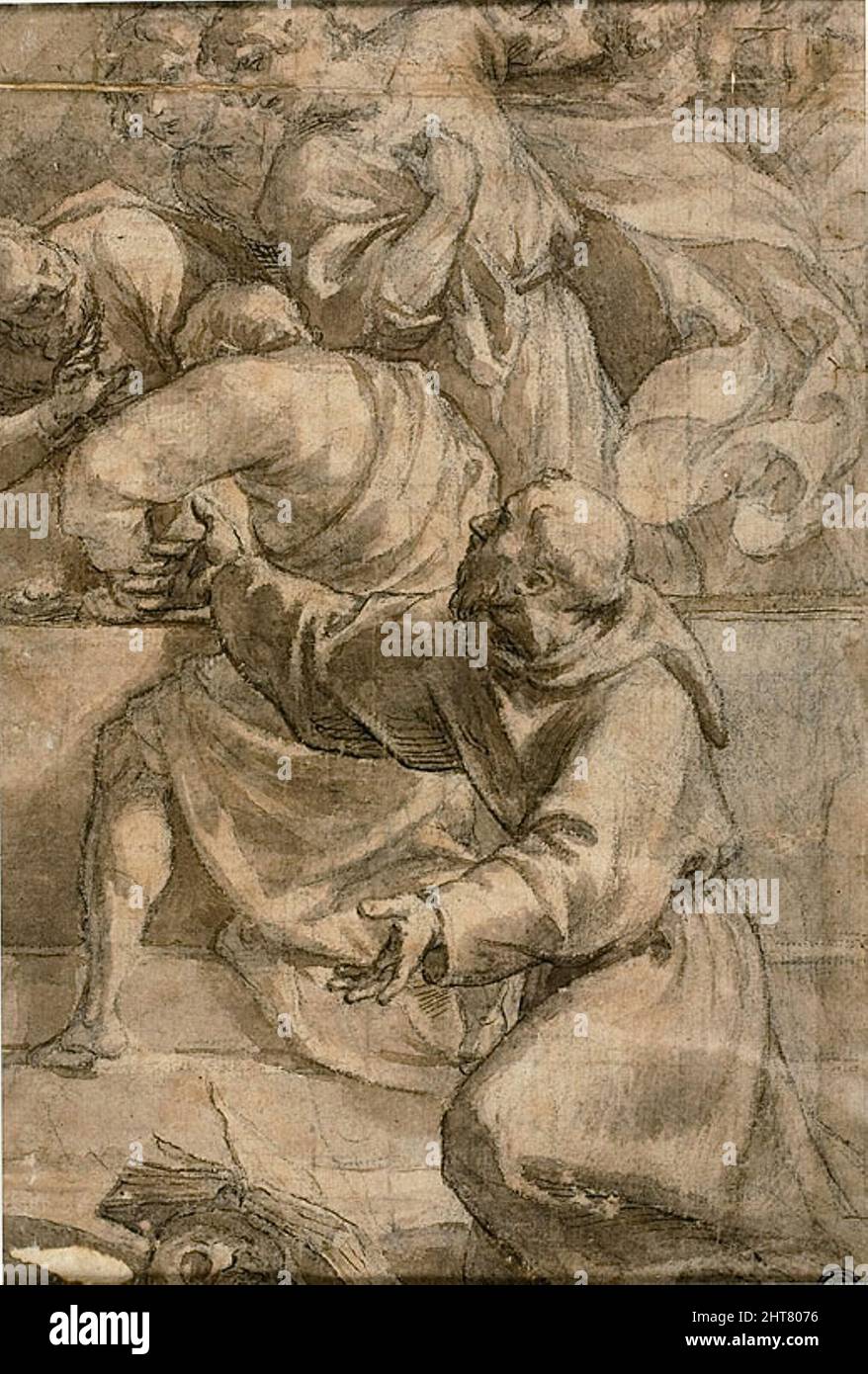 Frammento di un'assunzione (?) Scena: Apostoli, con San Francesco d'Assisi in primo piano, 1614/15. Foto Stock