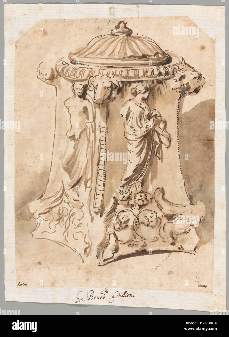 Antico marmo intagliato Candelabra base, 1642/44 o 1647/51. Foto Stock