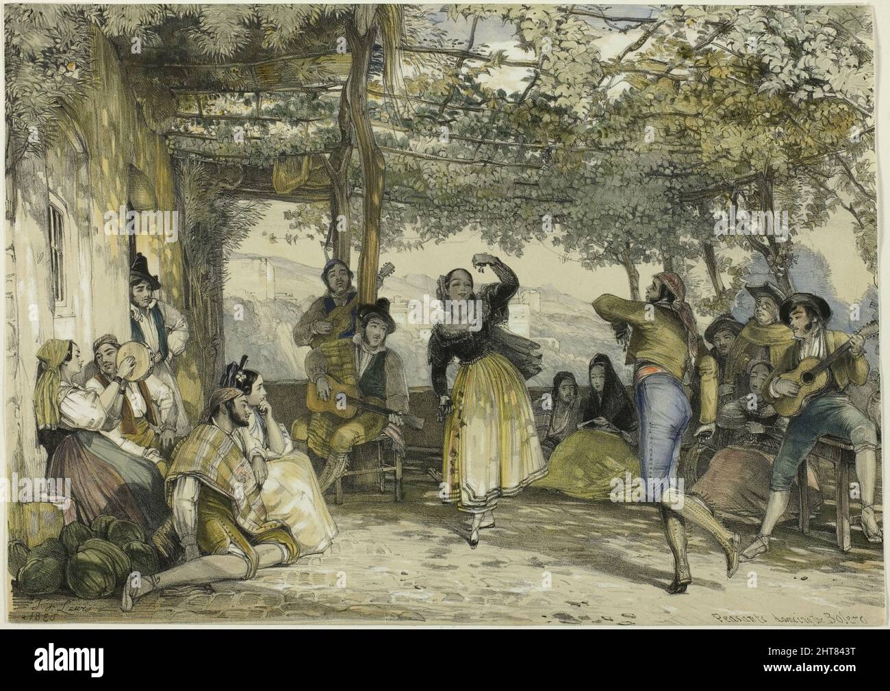 Contadini spagnoli che ballano il Bolero, 1836. Foto Stock