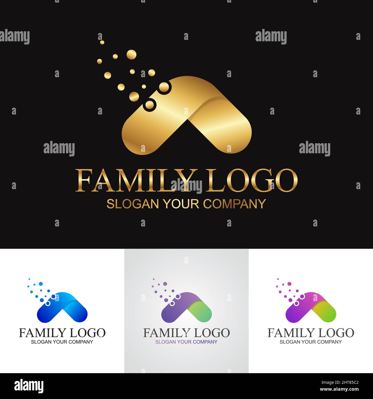 Logo Golden Metallic Family con design di tipo lettera A. Illustrazione Vettoriale
