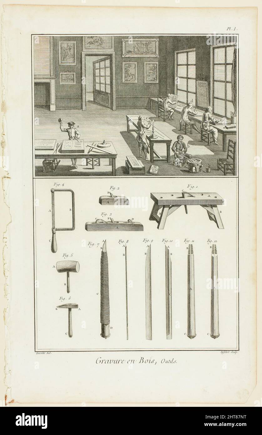 Wood Engraving, Tools, from Encyclop&#xe9;die, 1762/77. Foto Stock