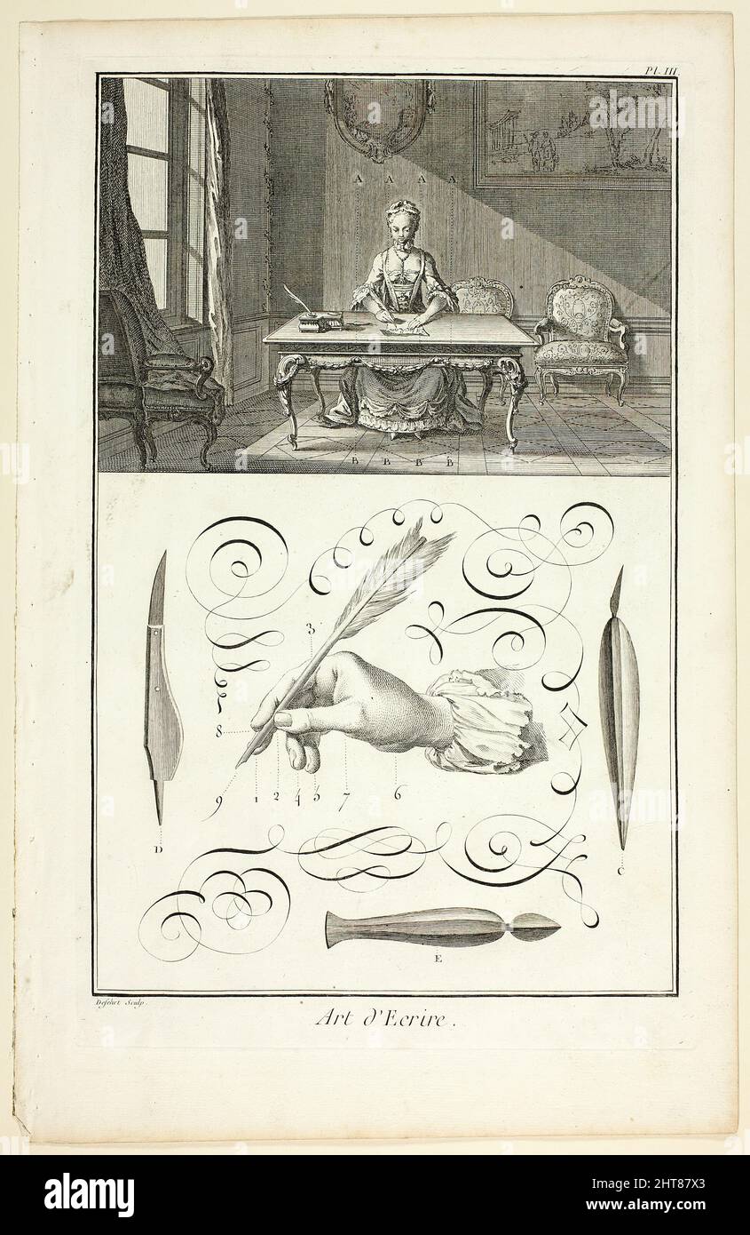 Art of writing, da Encyclop&#xe9;die, 1760. Foto Stock