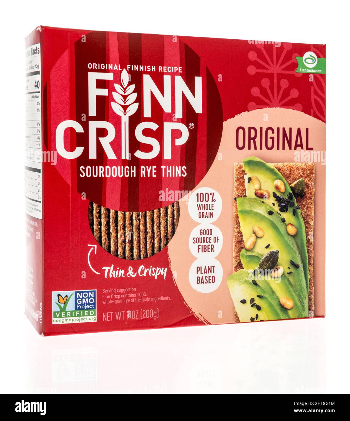 Winneconne, WI -19 Febbraio 2021: Un pacchetto di finlandesi crisps sourpasted segale thins crackers su uno sfondo isolato Foto Stock