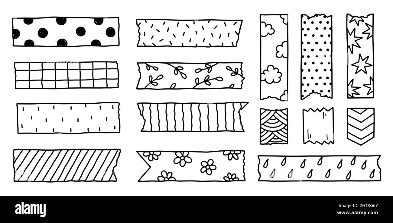 Set di nastri washi con vari design carini isolati su sfondo bianco. Adesivo in carta Scotch. Illustrazione vettoriale disegnata a mano in stile doodle. Perfetto per carte, decorazioni. Illustrazione Vettoriale Set di nastri washi con vari design carini isolati su sfondo bianco. Adesivo in carta Scotch. Illustrazione vettoriale disegnata a mano in stile doodle. Perfetto per carte, decorazioni. Illustrazione Vettoriale