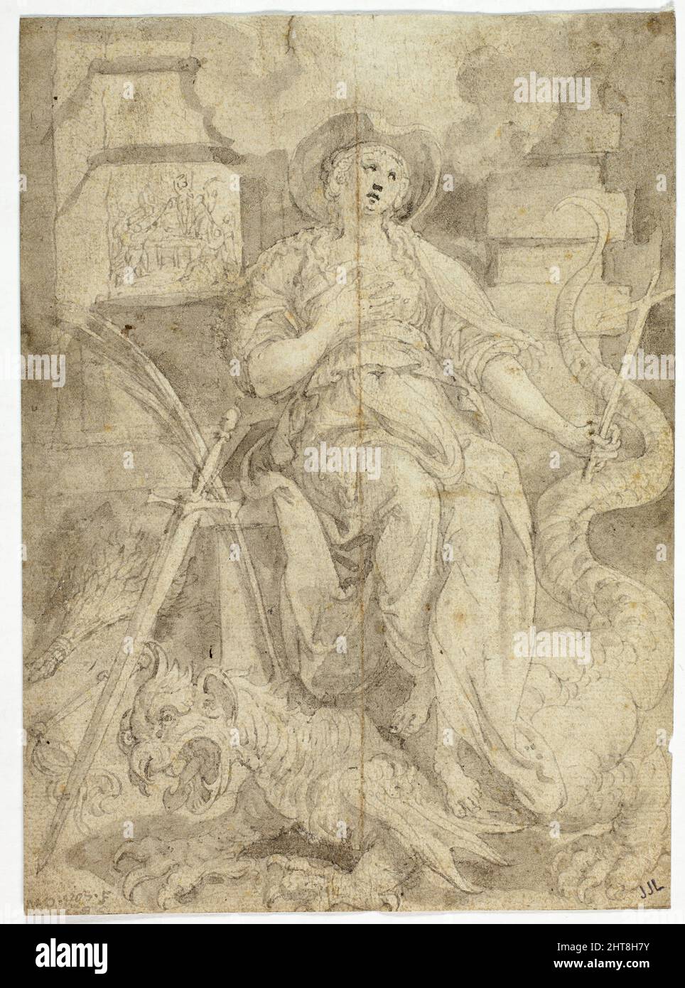 Figura femminile in piedi su un drago, n.d. Foto Stock