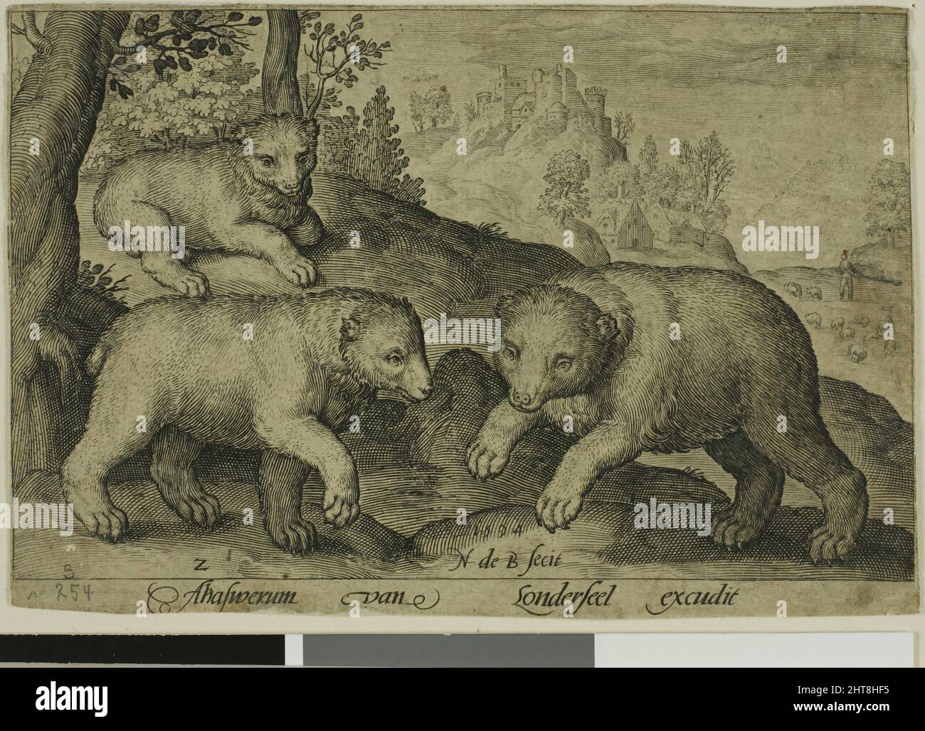 Tre orsi, piatto dieci da quattro-legged animali, 1594. Foto Stock