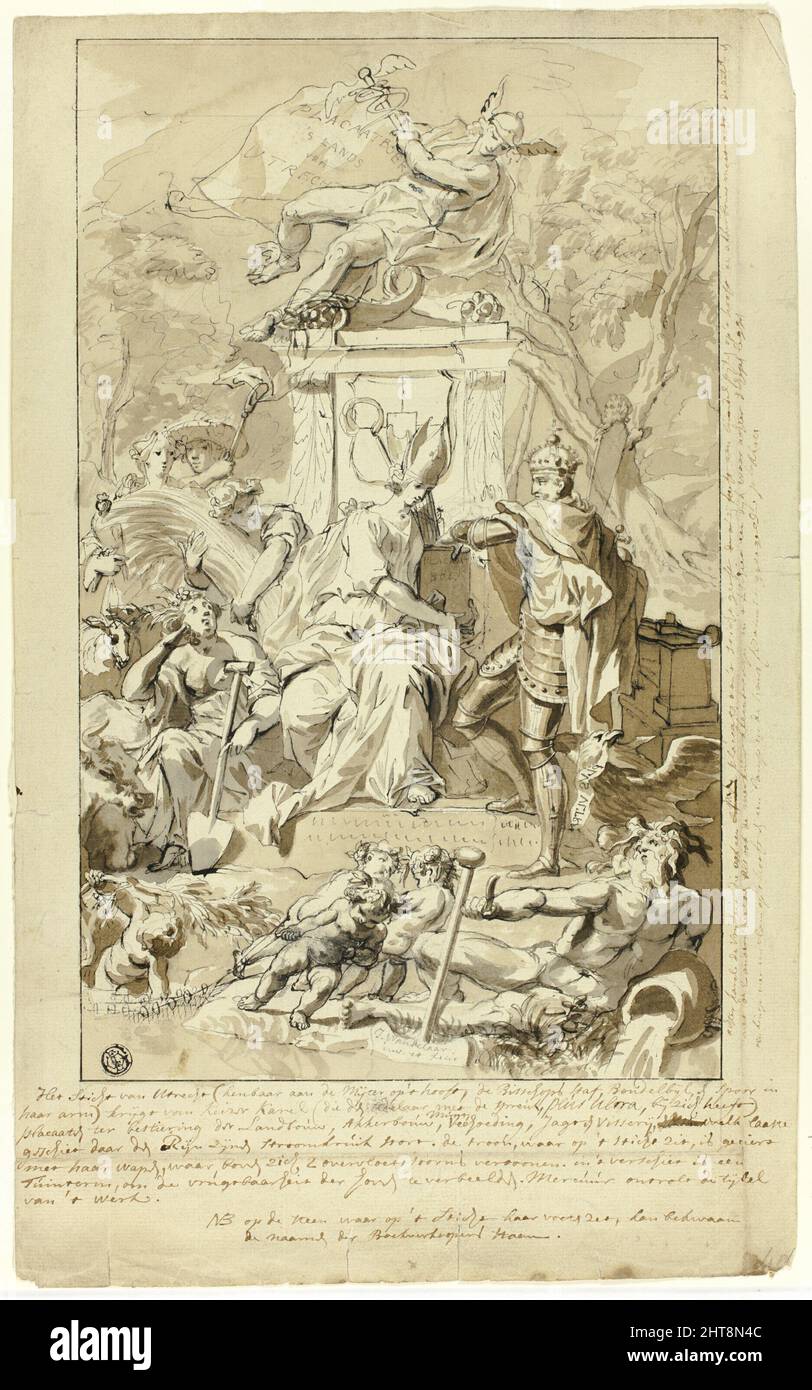 Disegno per titolo pagina: Allegoria della sottomissione della città di Utrecht all'imperatore Carlo V, n.d. Foto Stock