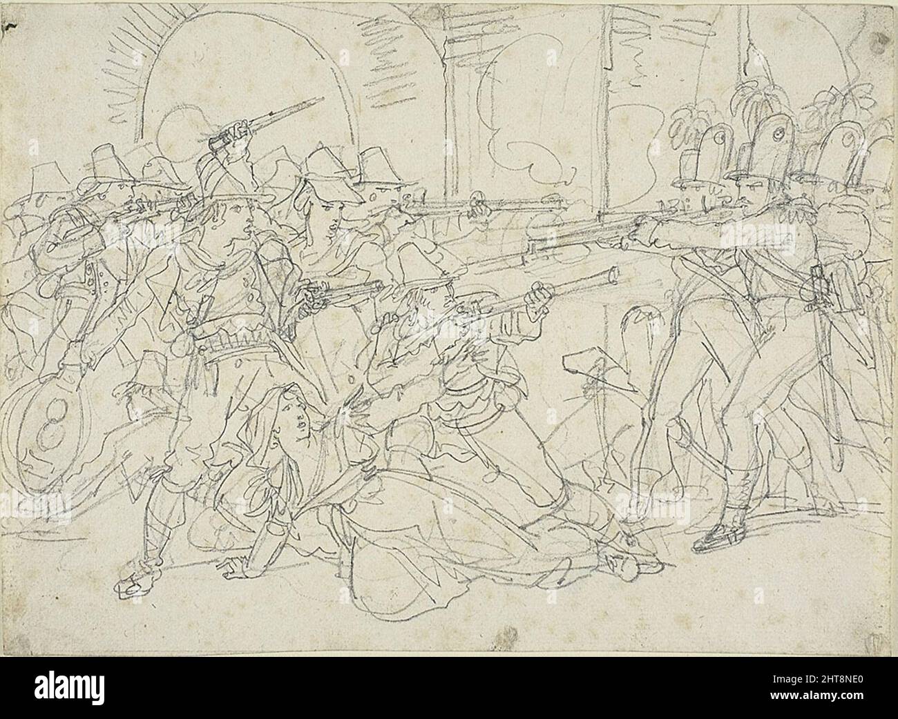 Studio per gli eventi della vita di Massaroni, un bandito italiano, 1823. Foto Stock