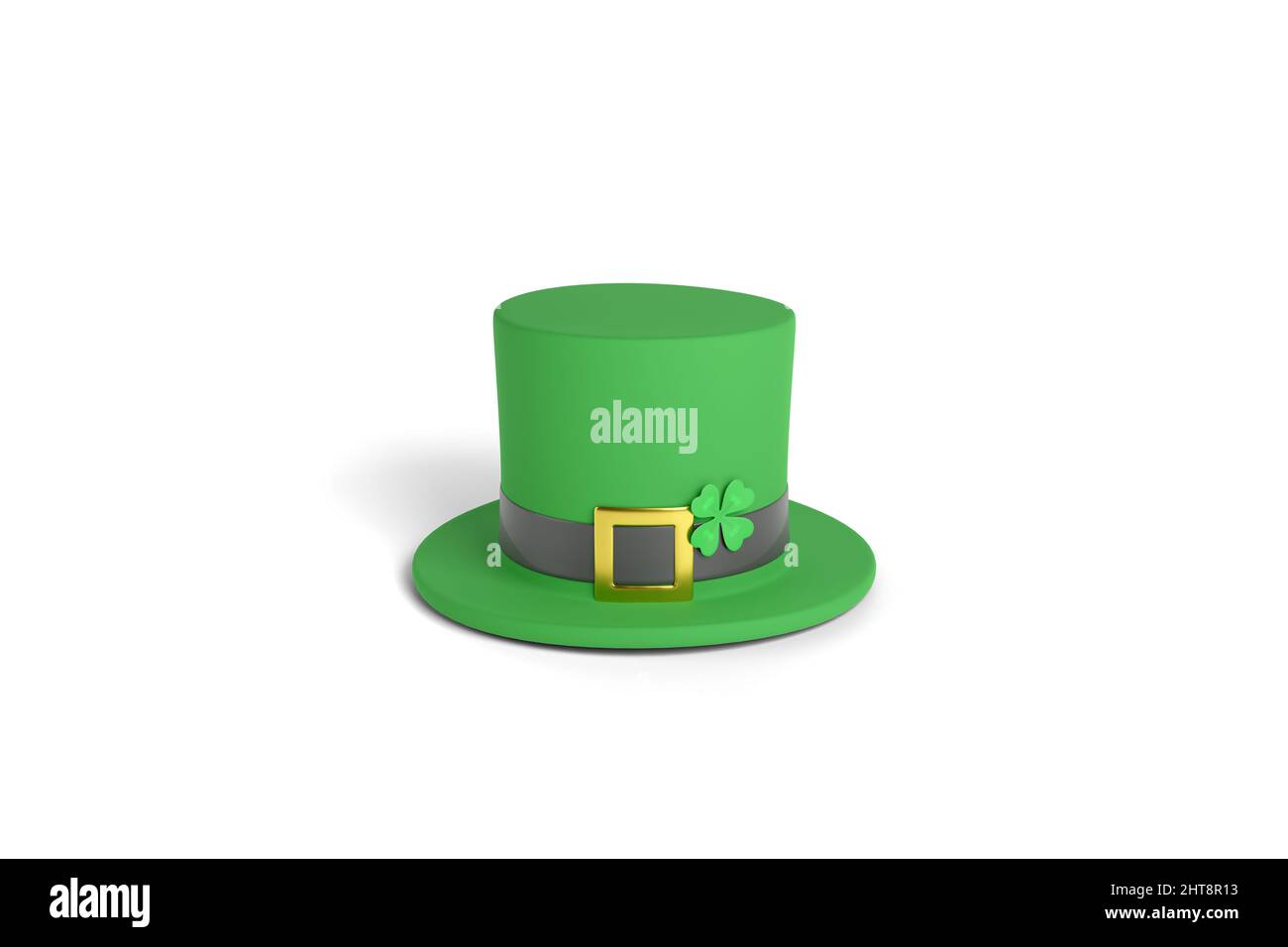 Cappello Leprechaun con trifoglio isolato su sfondo bianco. Il concetto di giorno di San Patrizio. 3d illustrazione. Foto Stock