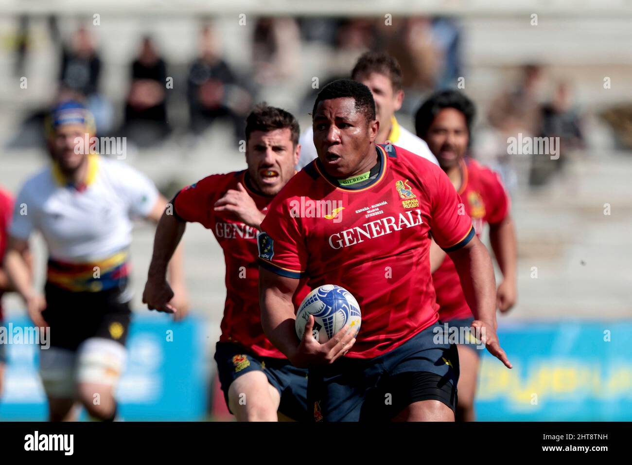 Madrid, Spagna; 27.02.2022.- Thierry FEUTEU; il team di rugby spagnolo  (Red), ha ottenuto una vittoria contro la Romania (White) entro il 38-21,  con la quale occupa il secondo posto nella classifica europea