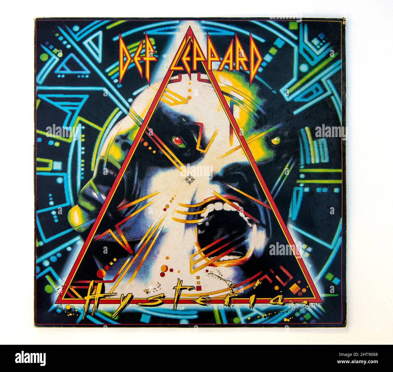 LP Cover of Hysteria, il quarto album del gruppo rock inglese DEF Leppard, uscito nel 1987 Foto Stock