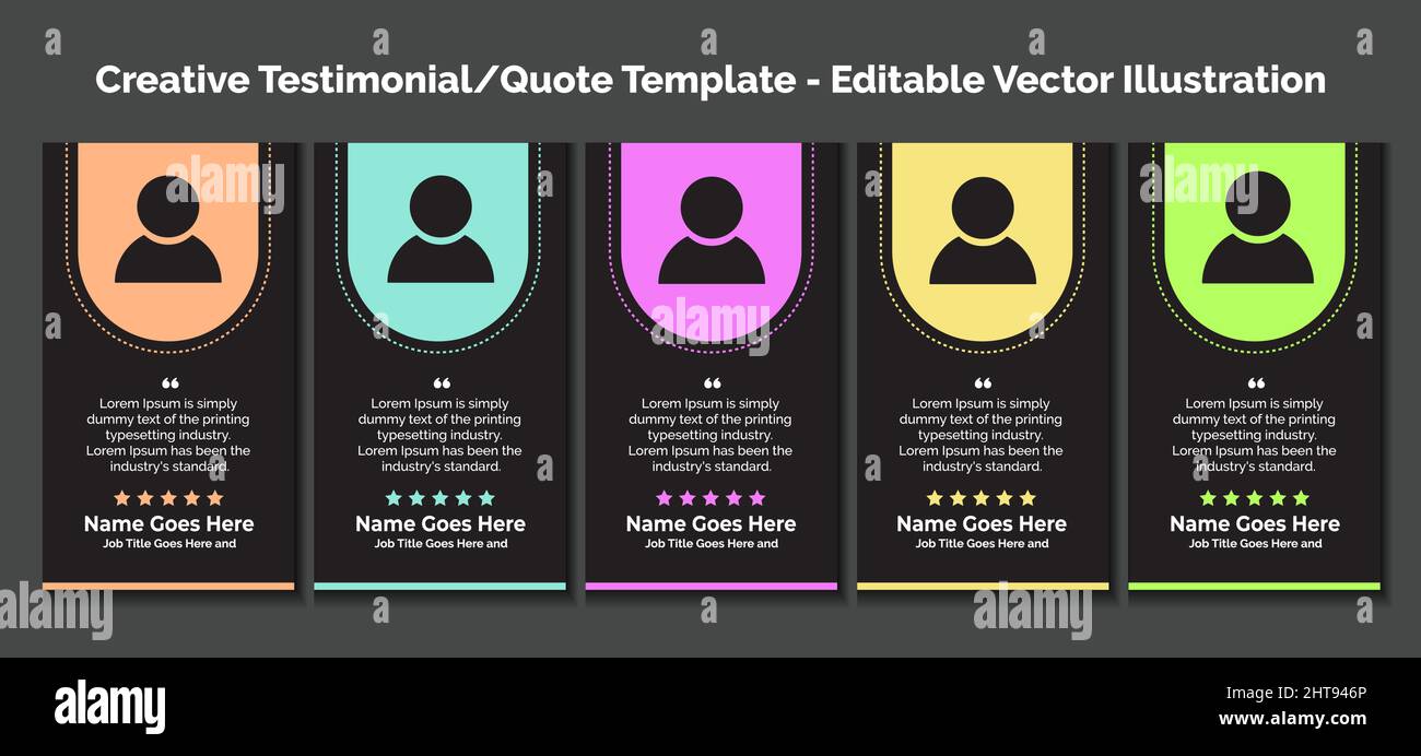 Modelli testimonial creativi, modelli preventivi creativi - Illustrazione vettoriale modificabile Illustrazione Vettoriale