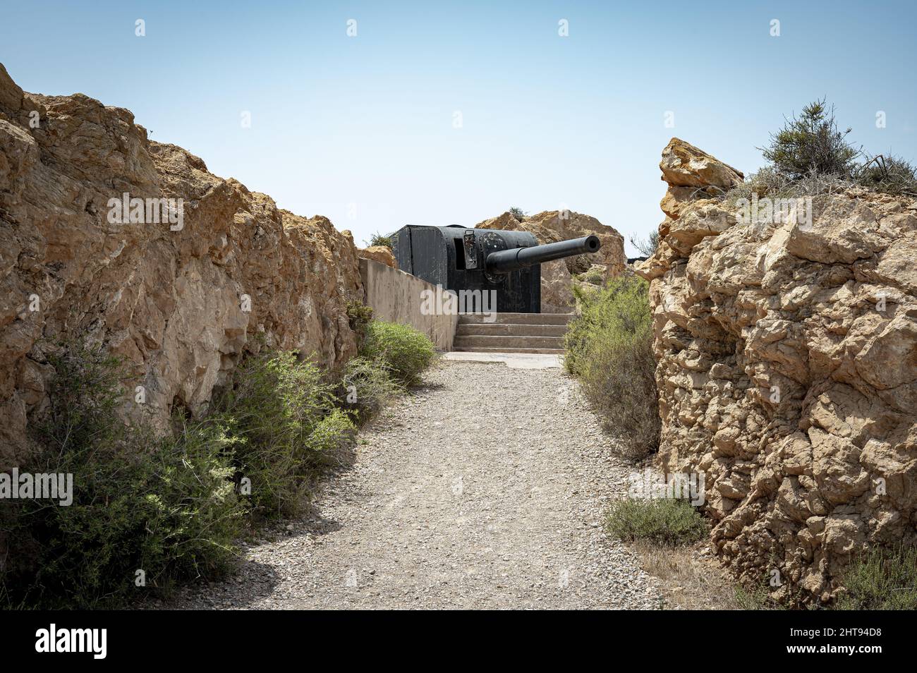 Dettagli di un cannone di difesa costiera del 1930s Foto Stock