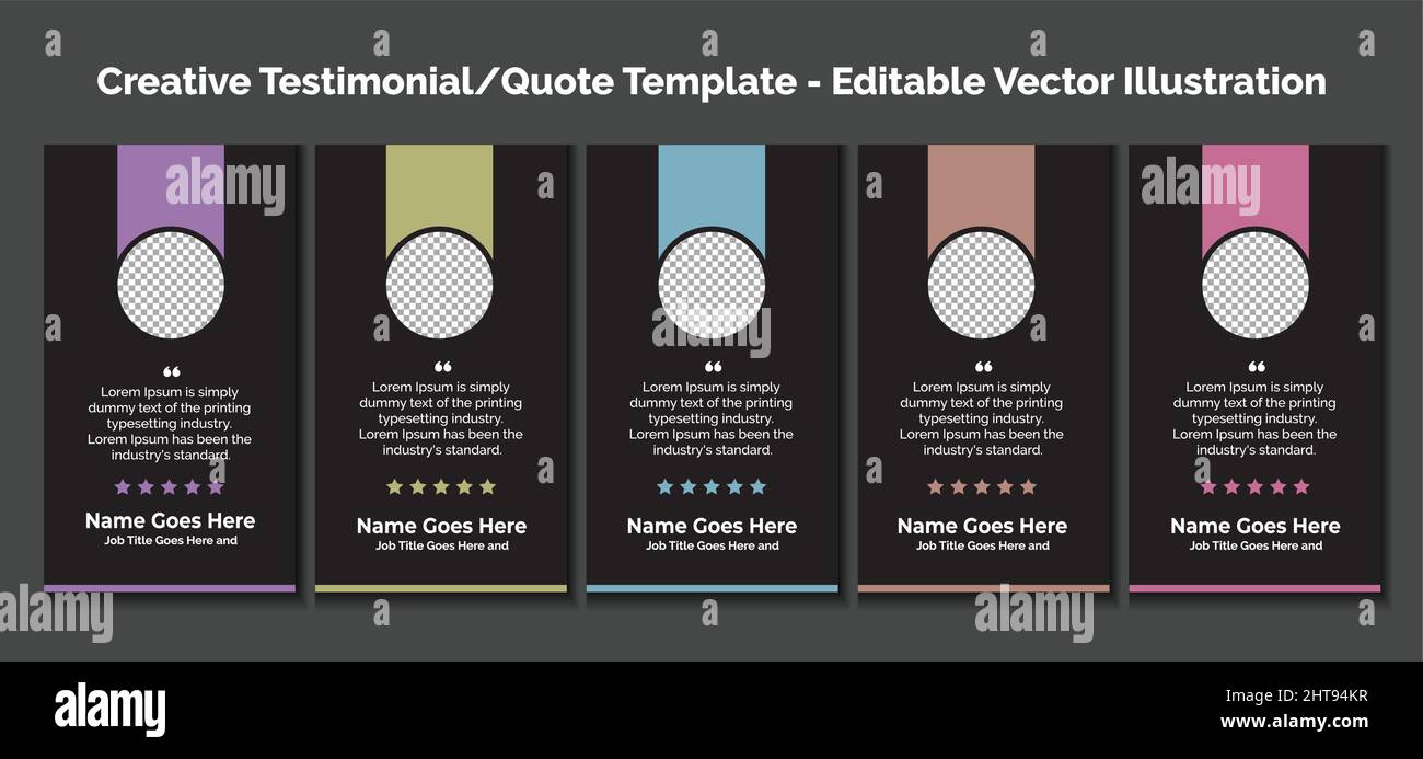 Modelli testimonial creativi, modelli preventivi creativi - Illustrazione vettoriale modificabile Illustrazione Vettoriale