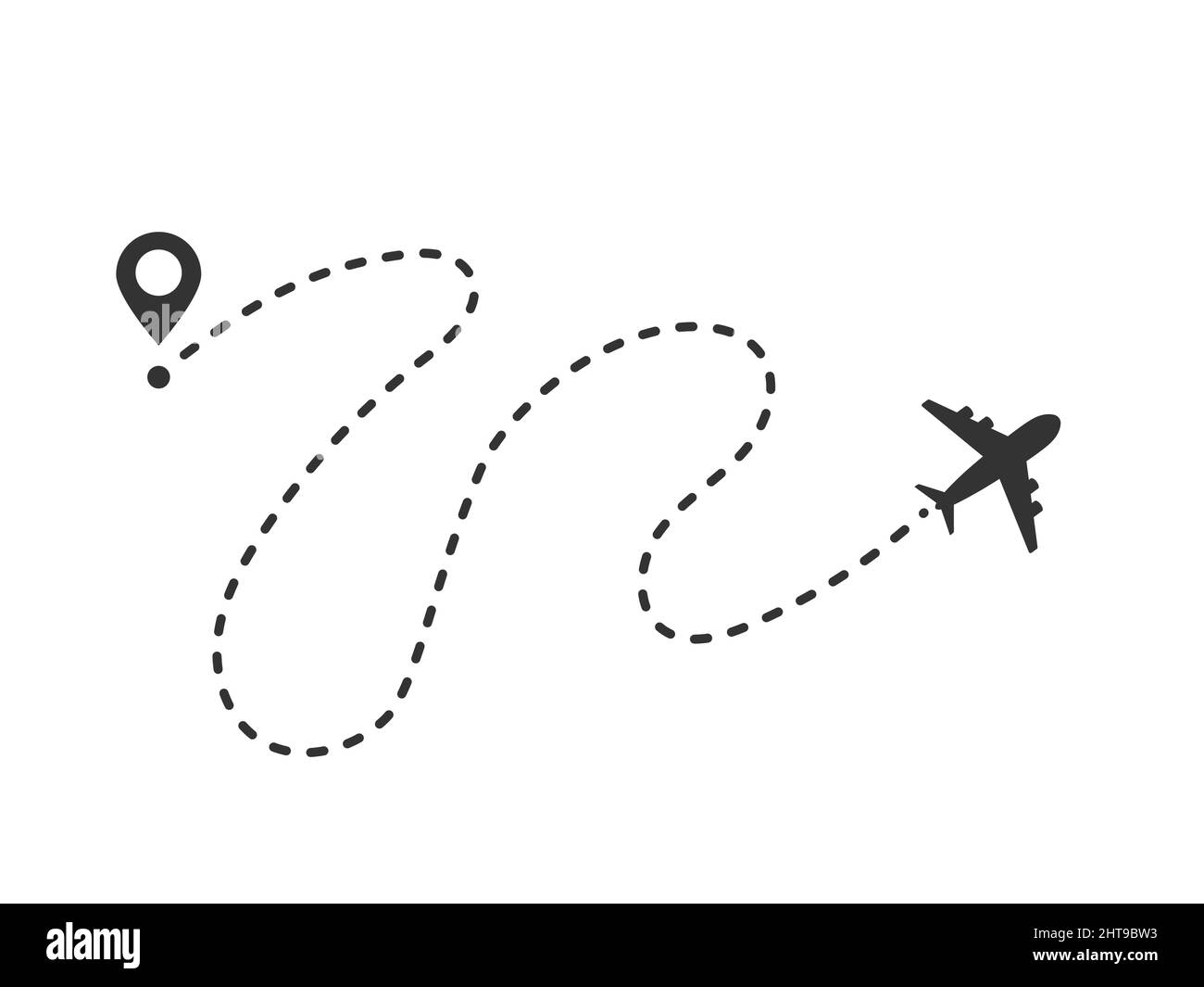 Icona vettore percorso linea aereo. Concetto di viaggio con punto di partenza e linea tratteggiata Illustrazione Vettoriale