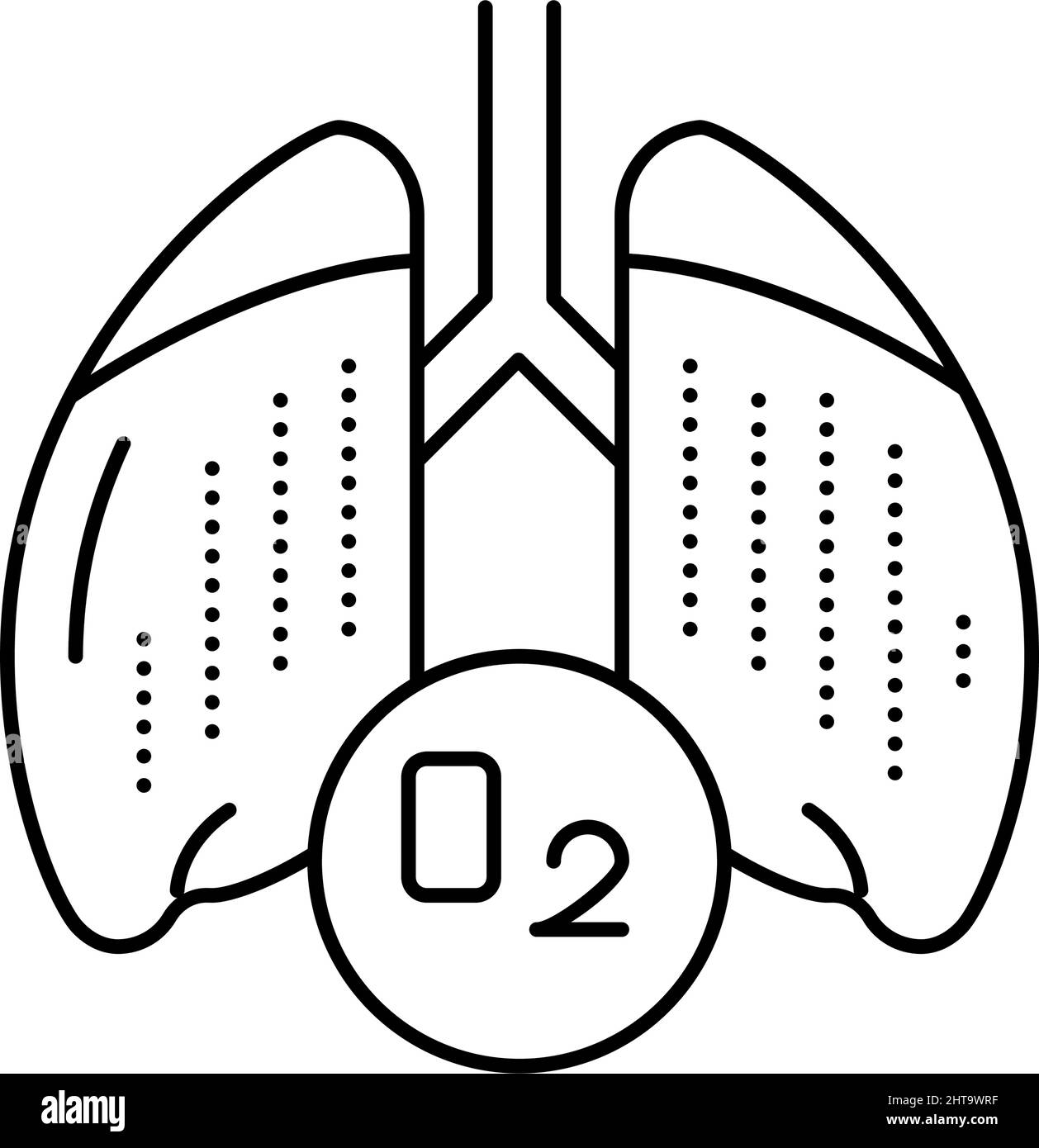 immagine vettoriale dei polmoni con icona della linea di ossigeno Illustrazione Vettoriale