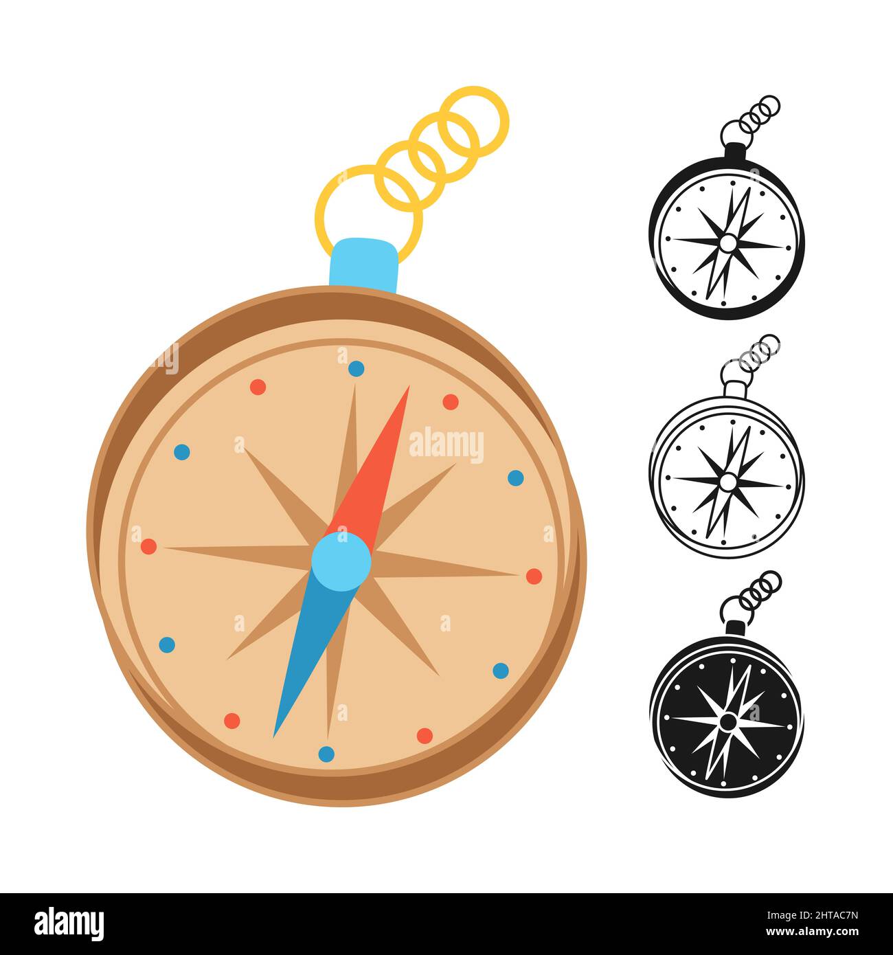 Icona di navigazione bussola cartoon disegnato o timbro, linea di doodle set. Vintage navigazione vento rosa semplice piatto segno per il viaggio. Design Symbol per il web design, app mobile. Illustrazione vettoriale Illustrazione Vettoriale