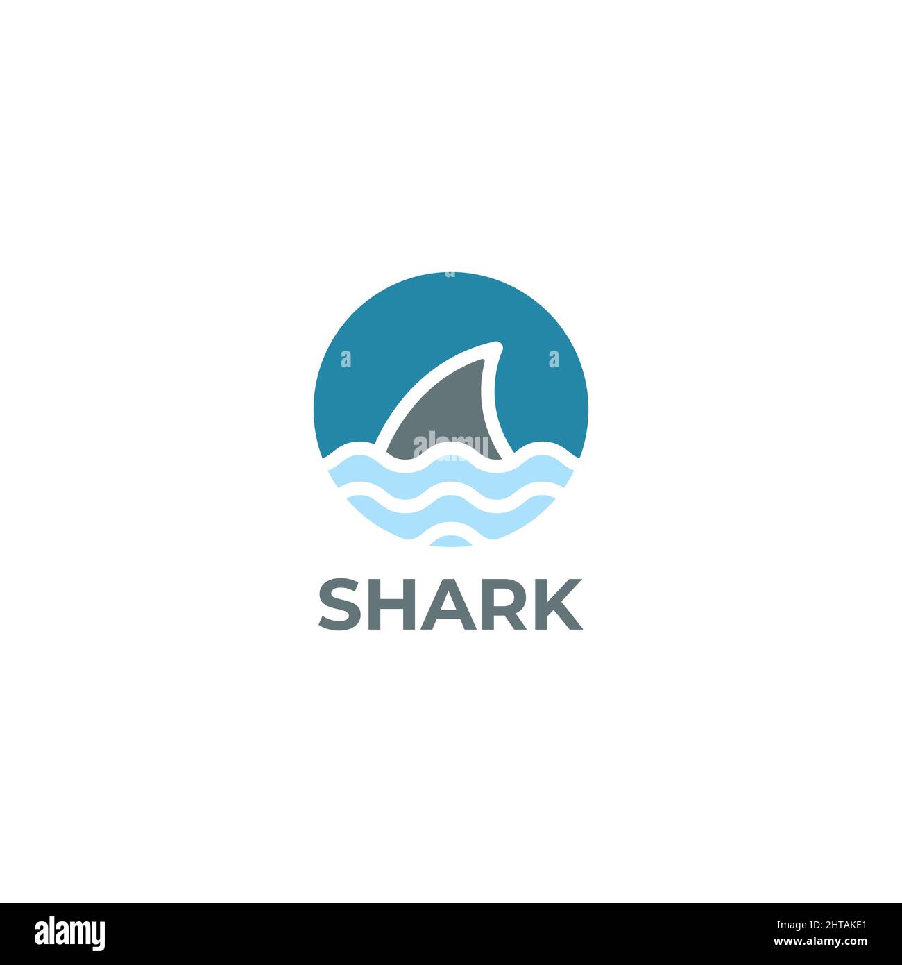 Modello vettoriale di ispirazione per il logo Shark fin. Illustrazione della spiaggia selvaggia Illustrazione Vettoriale