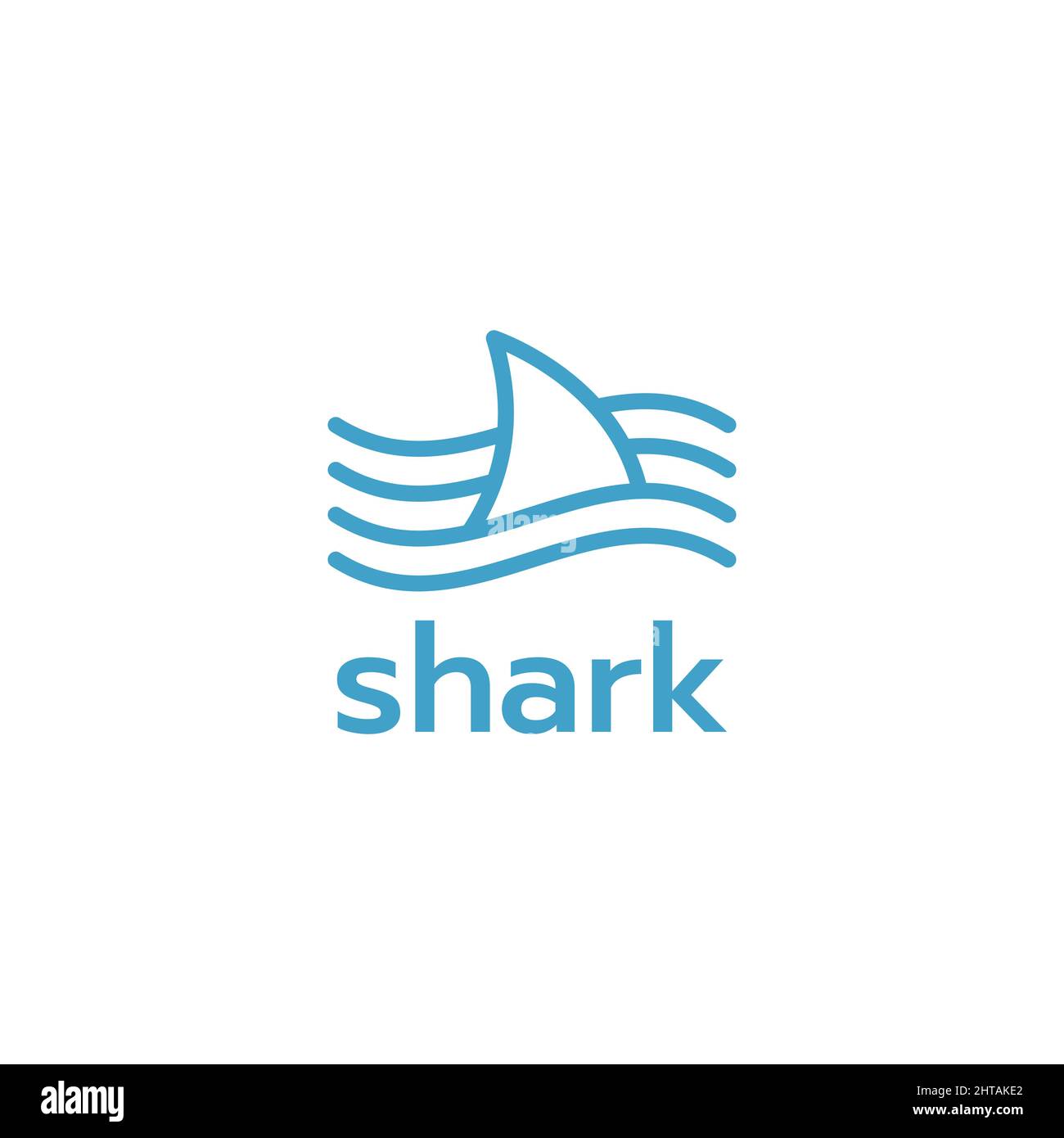 Modello vettoriale di ispirazione per il logo Shark fin. Illustrazione della spiaggia selvaggia Illustrazione Vettoriale