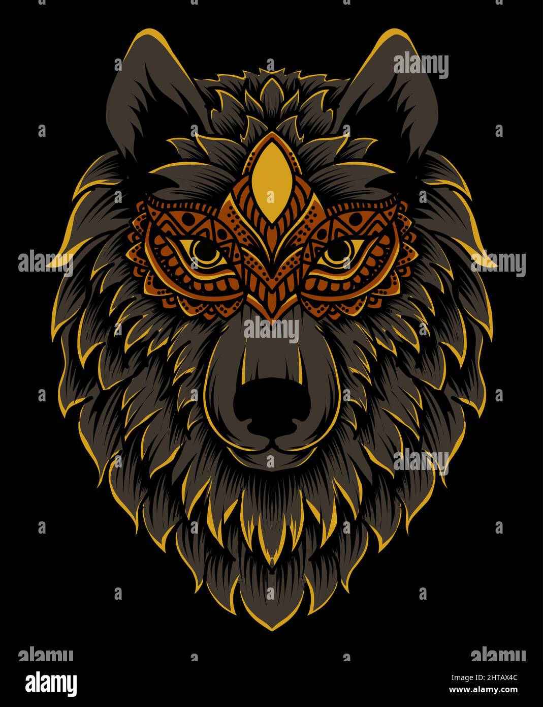 Wolf testa disegnata a mano-vettore illustrazione arte Illustrazione Vettoriale