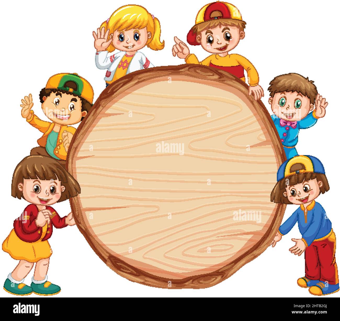 Banner isolato in legno con illustrazione per bambini Illustrazione Vettoriale