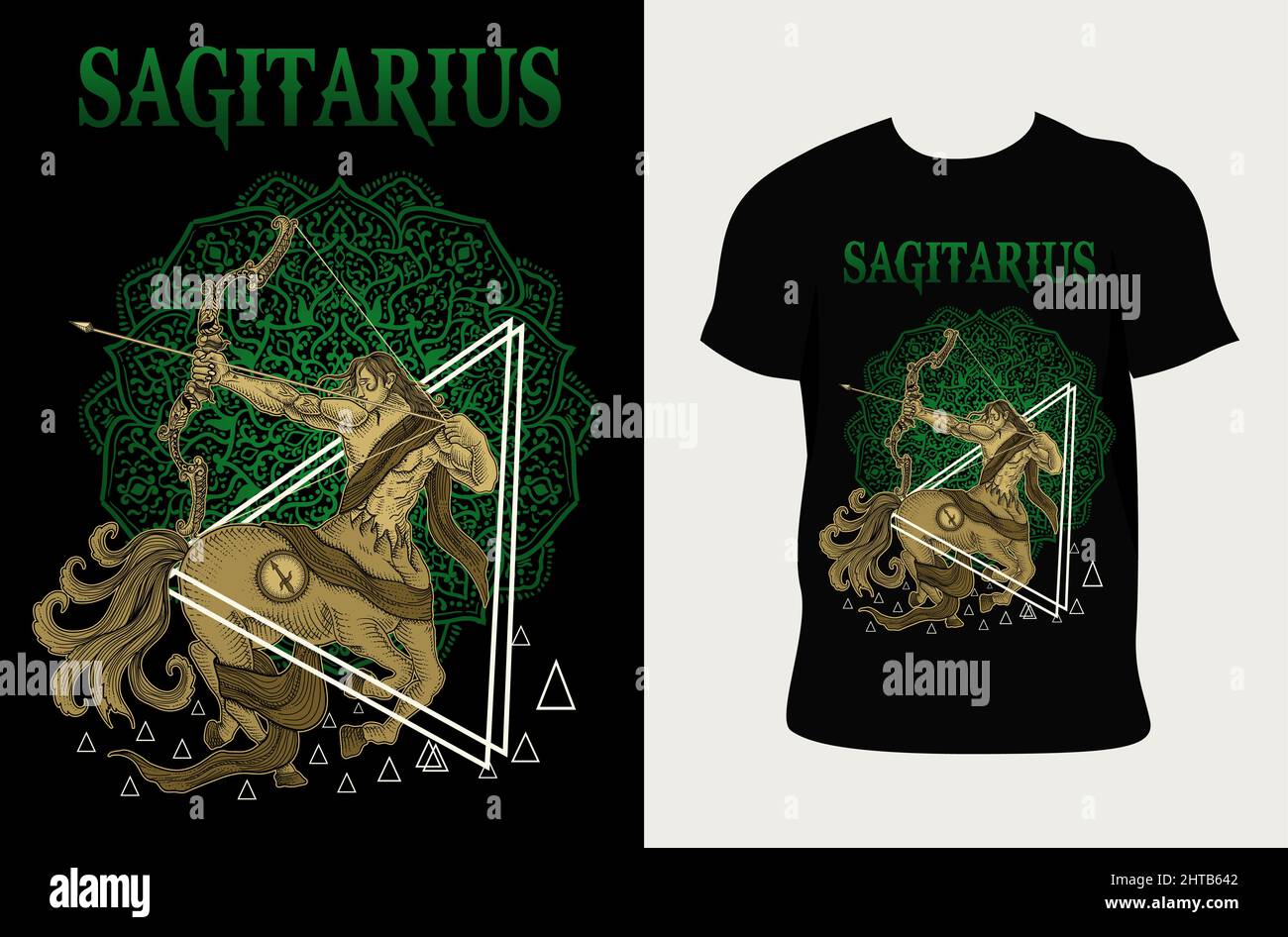 Illustrazione simbolo Sagitarius zodiaco con disegno T-shirt Illustrazione Vettoriale